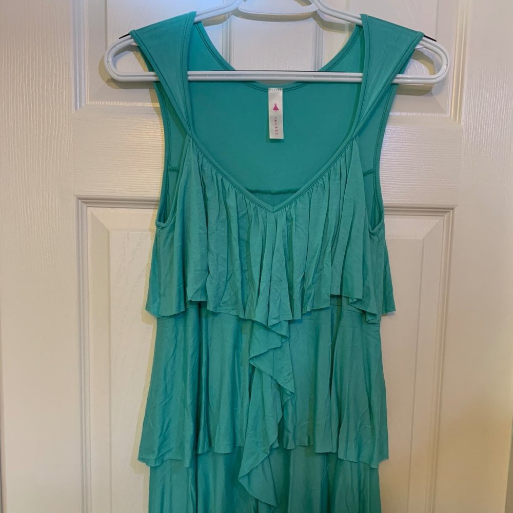 Ventti Aqua Ruffle Sleeveless Top